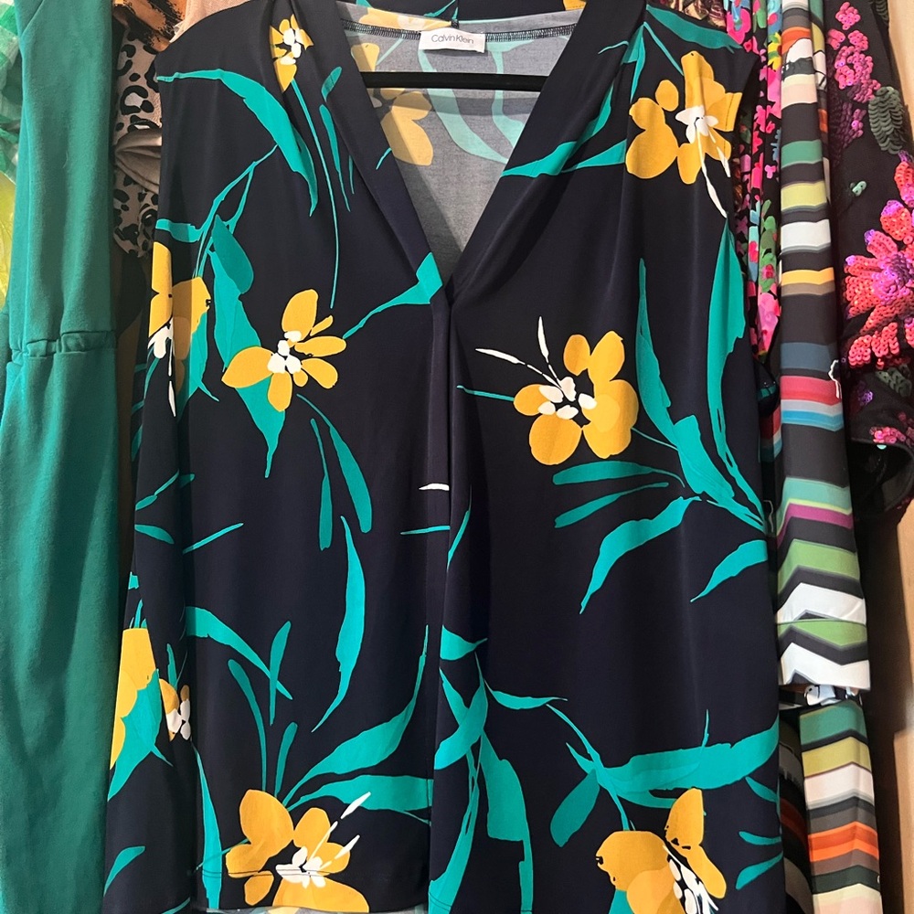 Floral Print Blouse with Yellow and Green Accents